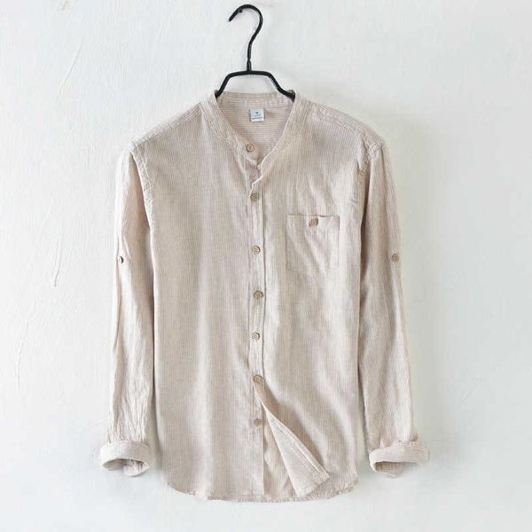 men's casual shirts 2021 stand collar long sleeve striped with pocket khaki blue coffee cotton linen men pinstripe summer, White;black
men's casual shirts 2021 stand collar long sleeve striped with pocket khaki blue coffee cotton linen men pinstripe summer, White;black