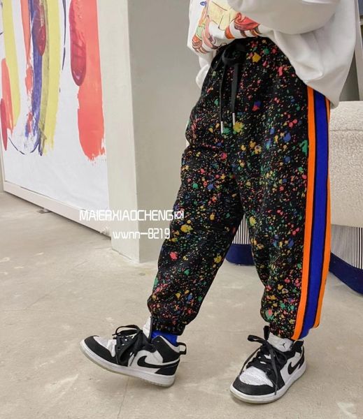 children's clothing 2021 spring boys and girls neutral paint dots, big casual thin trousers, Blue 
children's clothing 2021 spring boys and girls neutral paint dots, big casual thin trousers, Blue