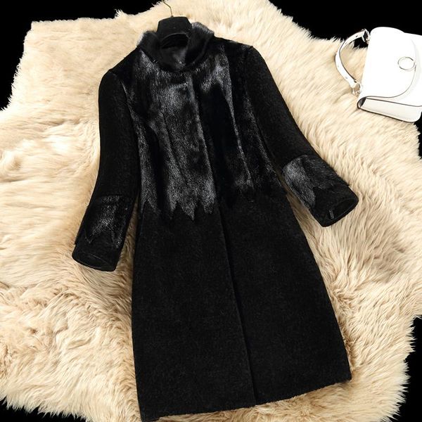 women's fur & faux real wool coat female winter warm jackets for women sheep shearling coats patchwork natural mink jacket x-16, Black
women's fur & faux real wool coat female winter warm jackets for women sheep shearling coats patchwork natural mink jacket x-16, Black