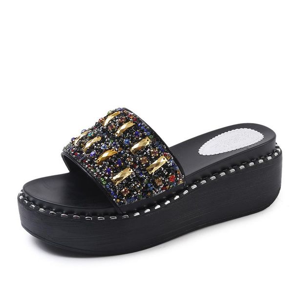 slippers akexiya platform shoes rhinestone sandals women gemstone slides wedge string bead beach, Black
slippers akexiya platform shoes rhinestone sandals women gemstone slides wedge string bead beach, Black