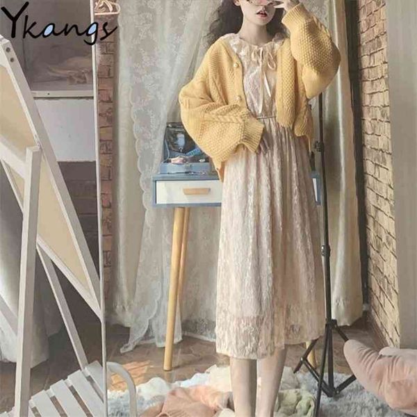 winter warm plus size two piece set women short knitted sweater coat with lace velvet dress korean female kawaii girls clothes 210421, White
winter warm plus size two piece set women short knitted sweater coat with lace velvet dress korean female kawaii girls clothes 210421, White