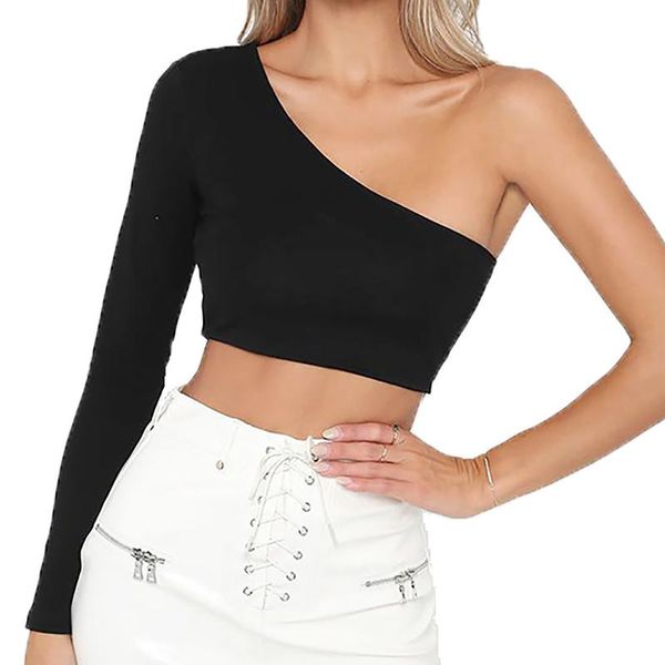 women one shoulder long sleeve t-shirt solid color crop clubwear sports yoga exercise fitness workout black outfits, White;red
women one shoulder long sleeve t-shirt solid color crop clubwear sports yoga exercise fitness workout black outfits, White;red