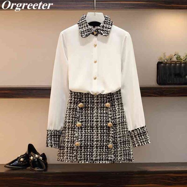 l-4xl spring fall 2 piece set women tweed tassel chiffon shirt + golden lion double-breasted mini skirt suits 210525, White
l-4xl spring fall 2 piece set women tweed tassel chiffon shirt + golden lion double-breasted mini skirt suits 210525, White