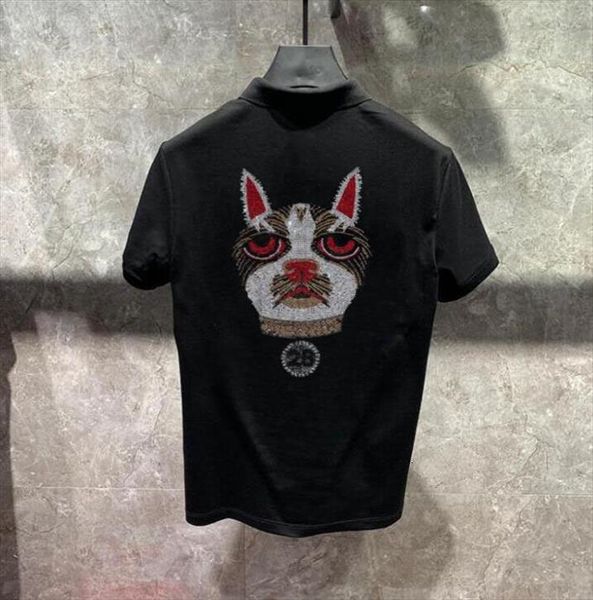 men polo shirt rhinestones clothing summer streetwear drop, White;black 
men polo shirt rhinestones clothing summer streetwear drop, White;black