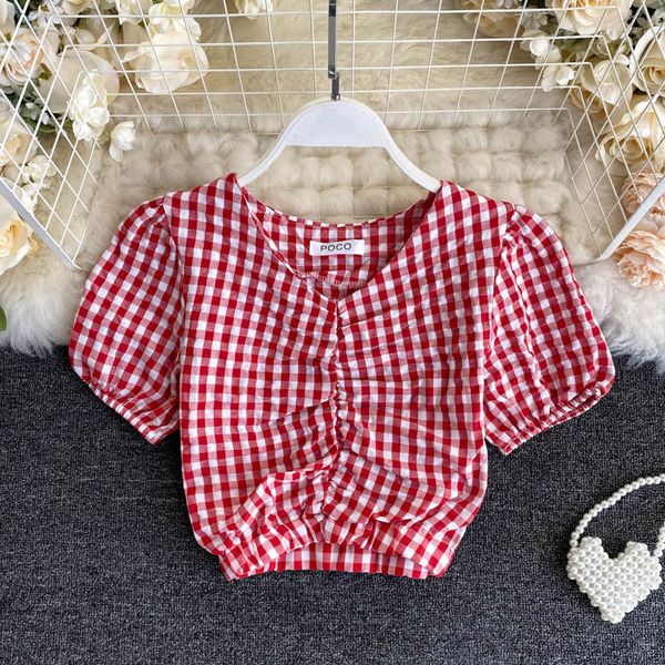 women's blouses & shirts ins retro plaid korean elegant v-neck short sleeve high waist summer wear for women blouse n552 egj0, White
women's blouses & shirts ins retro plaid korean elegant v-neck short sleeve high waist summer wear for women blouse n552 egj0, White
