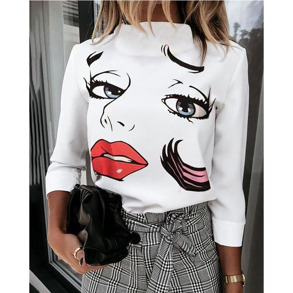 women's blouses & shirts autumn women blouse cute eyes lips print casual stand neck elegant pullover lady fashion long sleeve top, White
women's blouses & shirts autumn women blouse cute eyes lips print casual stand neck elegant pullover lady fashion long sleeve top, White