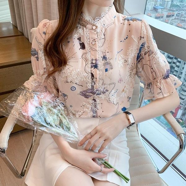 women's blouses & shirts 2021 summer women casual short sleeve print lace chiffon slim fashion elegant office lady clothing, White
women's blouses & shirts 2021 summer women casual short sleeve print lace chiffon slim fashion elegant office lady clothing, White