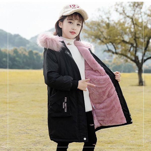 down coat winter plus velvet cotton jacket girl warm hooded big fur collar black red thick long waist pocket top, Blue;gray
down coat winter plus velvet cotton jacket girl warm hooded big fur collar black red thick long waist pocket top, Blue;gray