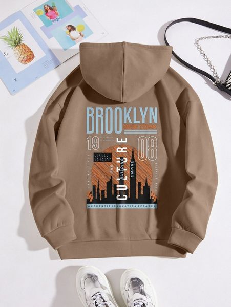 building & letter graphic drawstring thermal lined hoodie c3yt#, White;black 
building & letter graphic drawstring thermal lined hoodie c3yt#, White;black