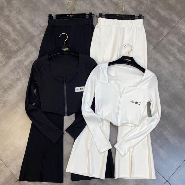 women's two piece pants fabpop 2021 autumn long sleeve zipper square collar crop t shirt elastic high waist full set gc264, White
women's two piece pants fabpop 2021 autumn long sleeve zipper square collar crop t shirt elastic high waist full set gc264, White