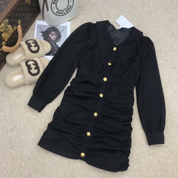 2021 black lapel neck women dress designer pleats buttons bodycon dresses womens vestidos de festa 102208
2021 black lapel neck women dress designer pleats buttons bodycon dresses womens vestidos de festa 102208