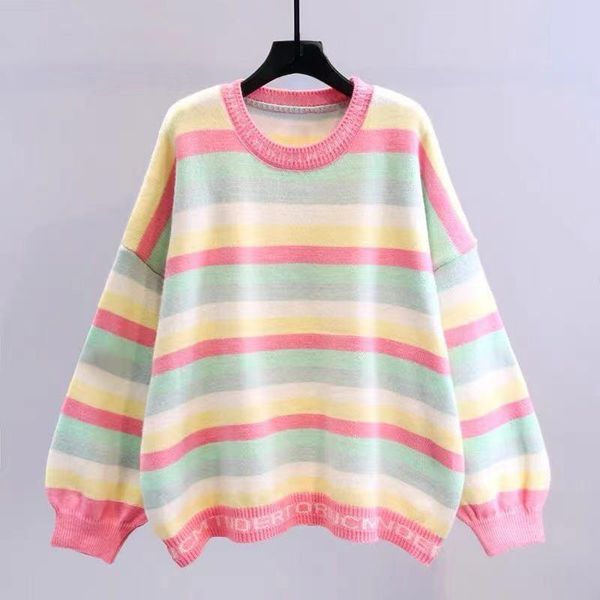 women's sweaters o neck loose casual rainbow striped candy color sweater women korean style vintage autumn 2021 knit al match sueter, White;black
women's sweaters o neck loose casual rainbow striped candy color sweater women korean style vintage autumn 2021 knit al match sueter, White;black