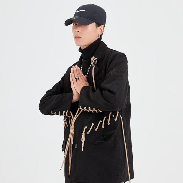men's suits & blazers 2021 autumn clothing fashion original heavy industry wear rope deconstruction stitching suit, White;black
men's suits & blazers 2021 autumn clothing fashion original heavy industry wear rope deconstruction stitching suit, White;black