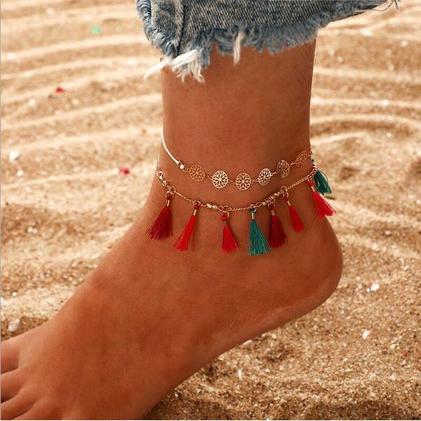 anklets 2pcs/set ethnic colorful tassel charm for women handmade rope hollow disc chain ankle gift female jewelry, Red;blue
anklets 2pcs/set ethnic colorful tassel charm for women handmade rope hollow disc chain ankle gift female jewelry, Red;blue