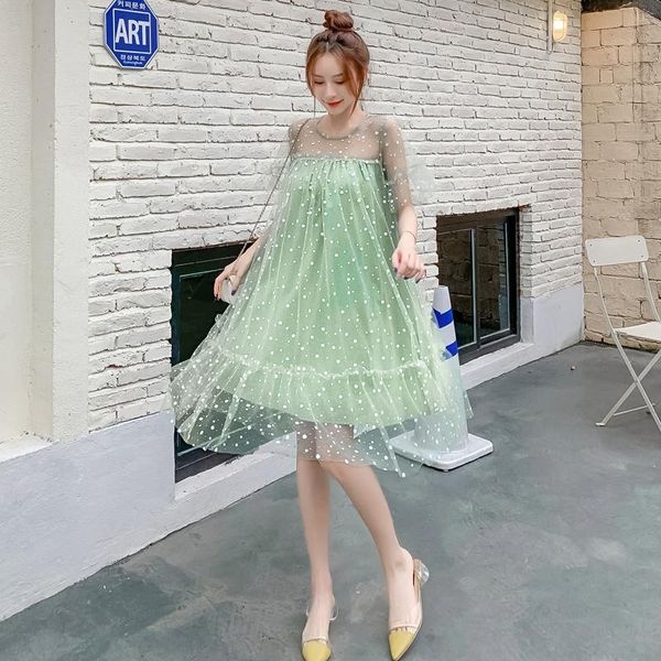 maternity dresses sweet fairy gauze dress for pregnant women summer short sleeve o-neck mesh patchwork chiffon polka dot, White
maternity dresses sweet fairy gauze dress for pregnant women summer short sleeve o-neck mesh patchwork chiffon polka dot, White
