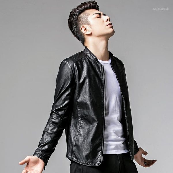 men's fur & faux 2021 spring autumn men korean style solid leather jacket male stand collar pu slim short motorcycle coat s207, Black
men's fur & faux 2021 spring autumn men korean style solid leather jacket male stand collar pu slim short motorcycle coat s207, Black
