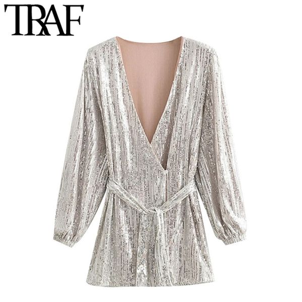 women chic fashion with belt shiny sequin wrap mini dress vintage deep v neck long sleeve female dresses vestidos 210507, Black;gray
women chic fashion with belt shiny sequin wrap mini dress vintage deep v neck long sleeve female dresses vestidos 210507, Black;gray