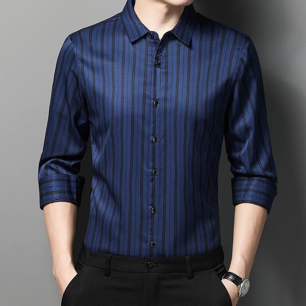 men's casual shirts men silk luxury striped slim fit spring full sleeve camisa masculina c808, White;black
men's casual shirts men silk luxury striped slim fit spring full sleeve camisa masculina c808, White;black