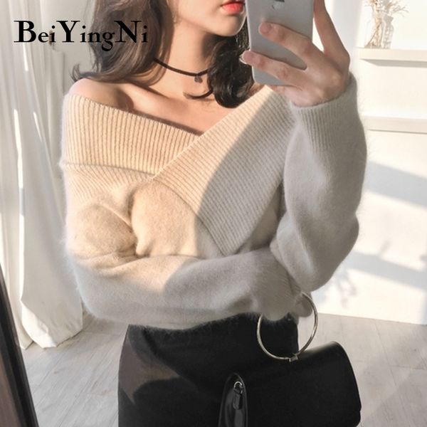sweater for woman solid color v-neck knitted female autumn winter casual pullovers ladies korean pull femme 210427, White;black
sweater for woman solid color v-neck knitted female autumn winter casual pullovers ladies korean pull femme 210427, White;black