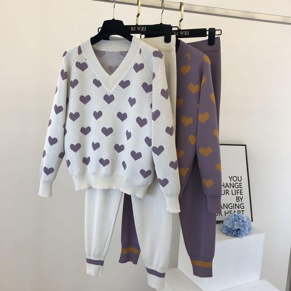 women's tracksuits 2021 women autumn winter v neck heart pattern knit jumper sweaters+pants suit knitting trousers two-piece sets, Gray
women's tracksuits 2021 women autumn winter v neck heart pattern knit jumper sweaters+pants suit knitting trousers two-piece sets, Gray