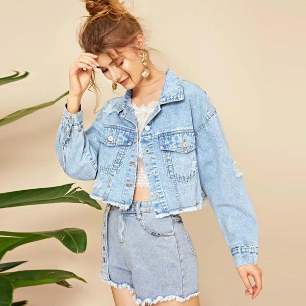 european and american -selling women's spring autumn ripped denim jacket jackets, Black;brown
european and american -selling women's spring autumn ripped denim jacket jackets, Black;brown