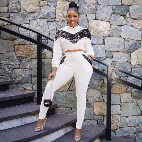 women's two piece pants 2021 famous elegant design 2pcs women set spring autumn patchwork hooded sequined casual, White
women's two piece pants 2021 famous elegant design 2pcs women set spring autumn patchwork hooded sequined casual, White
