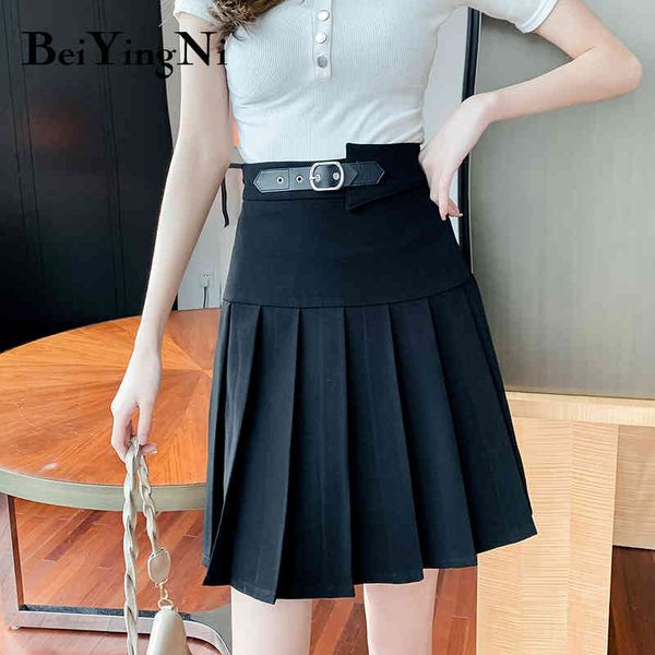 pleated mini skirts womens belted high waist black casual lining korean style short skirt all-match streetwear 210427
pleated mini skirts womens belted high waist black casual lining korean style short skirt all-match streetwear 210427