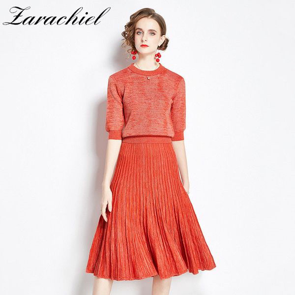 autumn winter women's suit half sleeve thick knit sweater pleated skirt two-piece set office lady elegant outfits 210416, White
autumn winter women's suit half sleeve thick knit sweater pleated skirt two-piece set office lady elegant outfits 210416, White