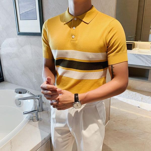 men's polos british style knitted shirt summer short sleeve lapel contrast color casual business social men clothing, White;black
men's polos british style knitted shirt summer short sleeve lapel contrast color casual business social men clothing, White;black