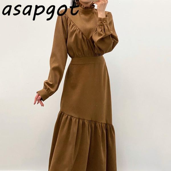 slim autumn chic elegant temperament stand ruffles dress long pleated irregular bandage waist vintage office lady vestido casual dresses, Black;gray
slim autumn chic elegant temperament stand ruffles dress long pleated irregular bandage waist vintage office lady vestido casual dresses, Black;gray