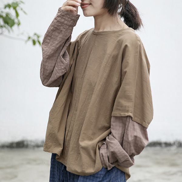 women's t-shirt women patchwork color t-shirts cotton linen o-neck long sleeve loose 2021 spring khaki vintage r861, White
women's t-shirt women patchwork color t-shirts cotton linen o-neck long sleeve loose 2021 spring khaki vintage r861, White