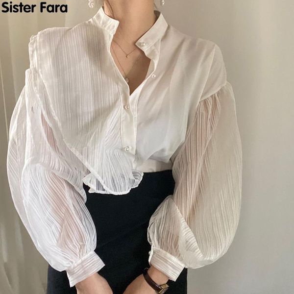 women's blouses & shirts sister fara summer chiffon shirt single breasted o-neck patchwork solid blouse female lantern sleeve loose thi, White
women's blouses & shirts sister fara summer chiffon shirt single breasted o-neck patchwork solid blouse female lantern sleeve loose thi, White