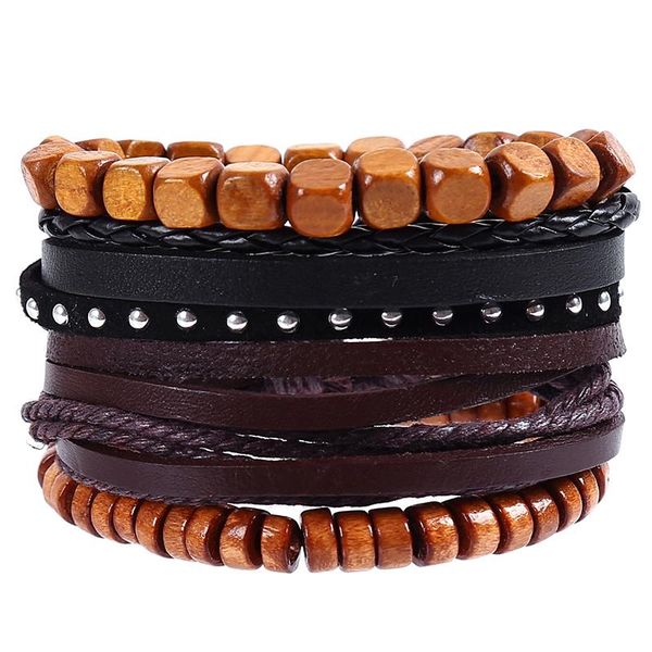 charm bracelets 4pcs/set punk dark brown leather cube tube wood beads alloy rivet cord knots wrap wide ban bangles for man, Golden;silver
charm bracelets 4pcs/set punk dark brown leather cube tube wood beads alloy rivet cord knots wrap wide ban bangles for man, Golden;silver