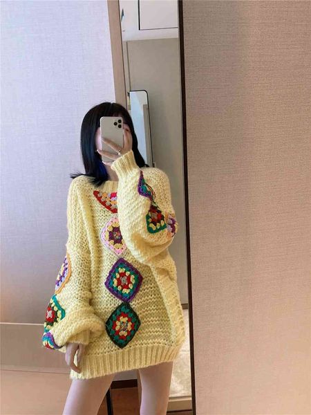 women's sweaters snow juice autumn handcrafted artisanal crochet three-dimensional embroidered border diamond wild pullover women', White;black
women's sweaters snow juice autumn handcrafted artisanal crochet three-dimensional embroidered border diamond wild pullover women', White;black