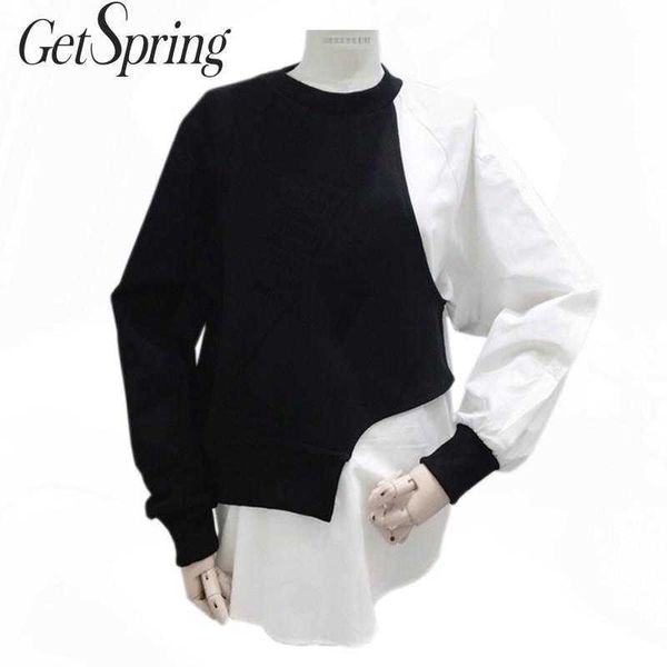 getspring women shirt black white color matching leisure blouse plus size long sleeve asymmetry casual blouses woman 210601
getspring women shirt black white color matching leisure blouse plus size long sleeve asymmetry casual blouses woman 210601