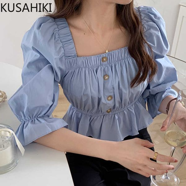 kusahiki womens blouses korean pleated slim short ruffle shirts flare sleeve square collar blusas de mujer 6h515 210602, White
kusahiki womens blouses korean pleated slim short ruffle shirts flare sleeve square collar blusas de mujer 6h515 210602, White