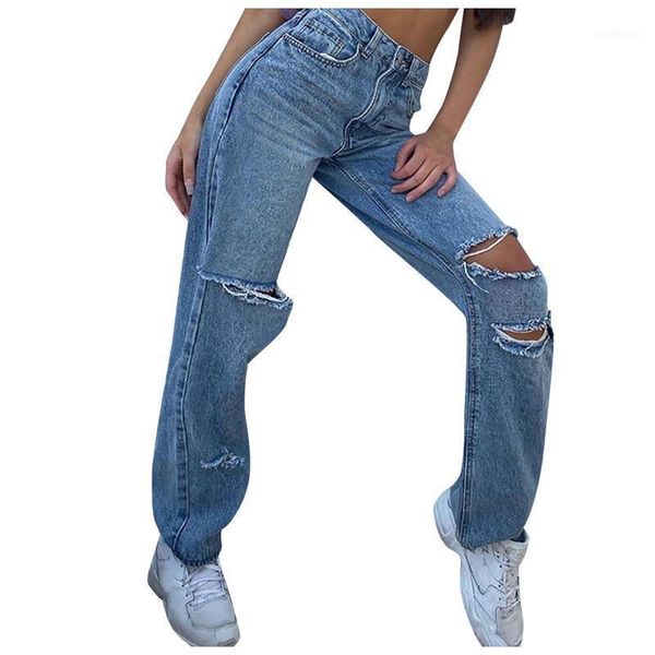 women's jeans spring women button high waist pocket washed solid color casual denim trousers loose hole straight pantaloni#lr31, Blue
women's jeans spring women button high waist pocket washed solid color casual denim trousers loose hole straight pantaloni#lr31, Blue