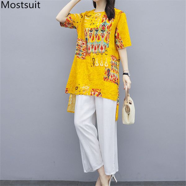 summer vintage linen two piece sets women printed long + wide leg pants suits plus size casual fashion female 210518, White
summer vintage linen two piece sets women printed long + wide leg pants suits plus size casual fashion female 210518, White