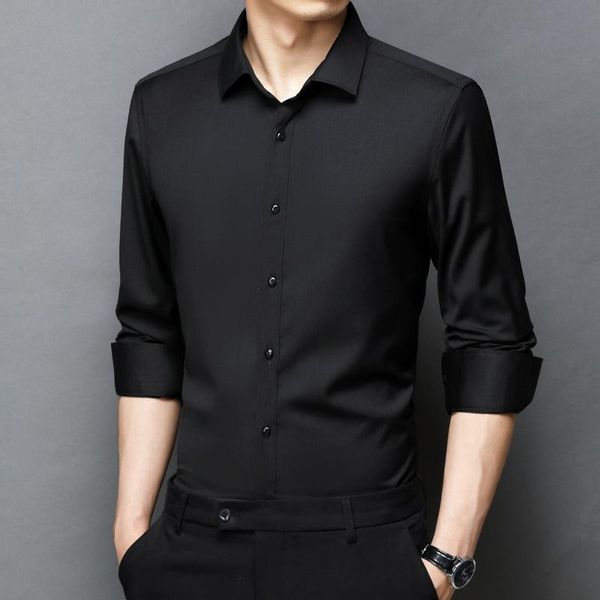 men's casual shirts 2021 black pure color men shirt bamboo fiber long sleeve thin business commuting camisa masculina, White;black
men's casual shirts 2021 black pure color men shirt bamboo fiber long sleeve thin business commuting camisa masculina, White;black
