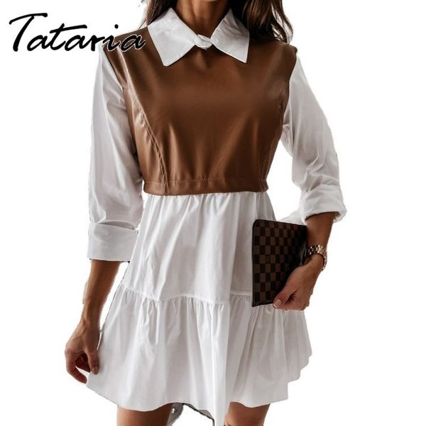 spring chic fake two piece stitching women dress elegant shirt collar ruffle ladies summer high street aline 210514, Black;gray
spring chic fake two piece stitching women dress elegant shirt collar ruffle ladies summer high street aline 210514, Black;gray