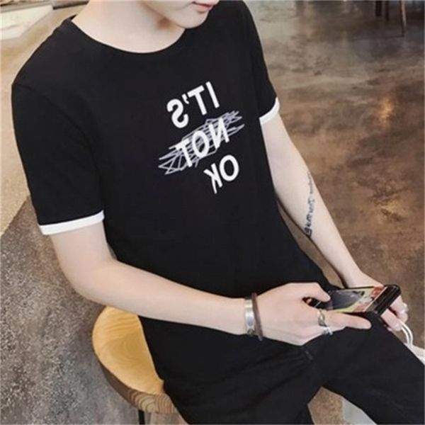 men's gray striped short sleeve t-shirt korean trend slim round collar student half shirt wear 210420, White;black
men's gray striped short sleeve t-shirt korean trend slim round collar student half shirt wear 210420, White;black