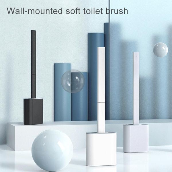 bath accessory set flexible toilet brush cleaner with holder long-handled cleaning for bathroom removable wall hang wc accessories