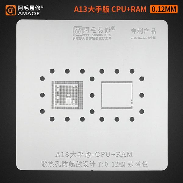 amaoe cpu ram bga reballing stencil kit for a8 a9 a10 a11 a12 a13 solder repair tin plant net 0.12mm cell phone repairing tools
amaoe cpu ram bga reballing stencil kit for a8 a9 a10 a11 a12 a13 solder repair tin plant net 0.12mm cell phone repairing tools