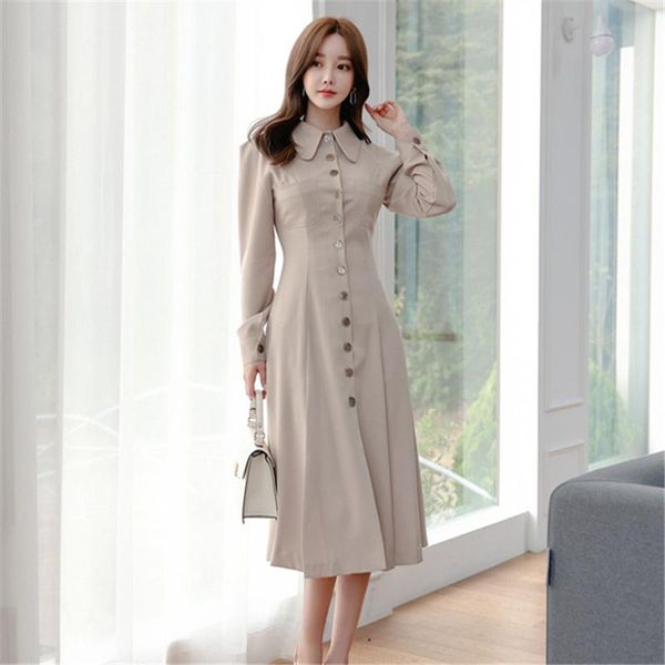 casual dresses autumn korean style women turn-down collar long sleeve mid-calf dress office lady solid slim a-line 2021, Black;gray
casual dresses autumn korean style women turn-down collar long sleeve mid-calf dress office lady solid slim a-line 2021, Black;gray