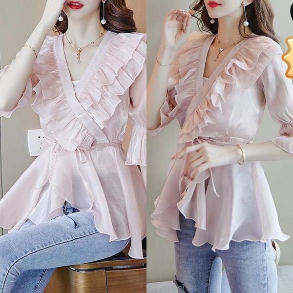 spring vintage loose color v-neck chiffon blouse female half sleeve pleated office lady shirt women's blouses & shirts, White
spring vintage loose color v-neck chiffon blouse female half sleeve pleated office lady shirt women's blouses & shirts, White