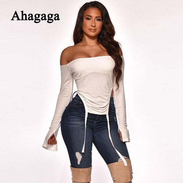 women's t-shirt ahagaga 2021 spring women fashion strapless off the shoulder long sleeve solid regular t-shirts female blusas, White
women's t-shirt ahagaga 2021 spring women fashion strapless off the shoulder long sleeve solid regular t-shirts female blusas, White