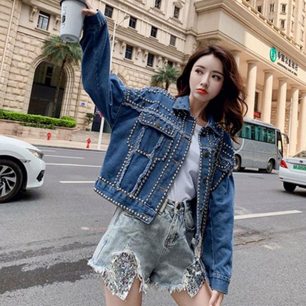 women's suits & blazers 2021 trendy women nail bead punk denim casual jacket autumn female short loose tassel jean jackets coats vestid, White;black
women's suits & blazers 2021 trendy women nail bead punk denim casual jacket autumn female short loose tassel jean jackets coats vestid, White;black