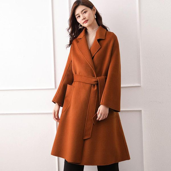 women's wool & blends autumn and winter double-sided coat simple loose medium long pure handmade, Black
women's wool & blends autumn and winter double-sided coat simple loose medium long pure handmade, Black
