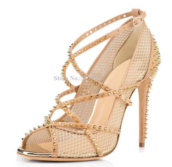 design women mesh rivets stiletto heels gladiator sandals nude black peep toe cross strap studded pumps luxury banquet shoes
design women mesh rivets stiletto heels gladiator sandals nude black peep toe cross strap studded pumps luxury banquet shoes