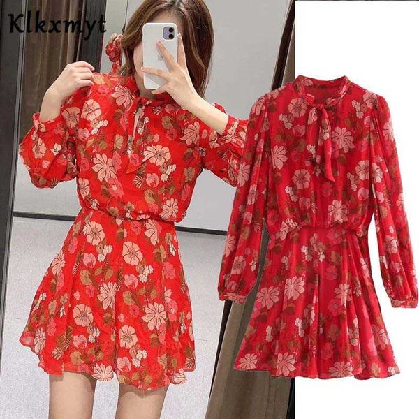 klkxmyt za dress women chic fashion flower print mini vintage lantern sleeve bow collar female party es mujer 210527, Black;gray
klkxmyt za dress women chic fashion flower print mini vintage lantern sleeve bow collar female party es mujer 210527, Black;gray
